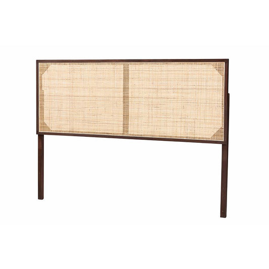 Bohemian Dark Brown Finished Bayur Wood and Natural Rattan Queen Size Headboard