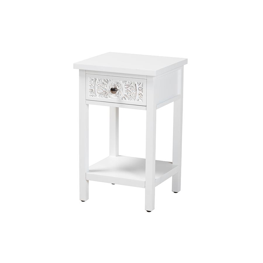 Yelena Classic and Traditional White Finished Wood 1-Drawer End Table