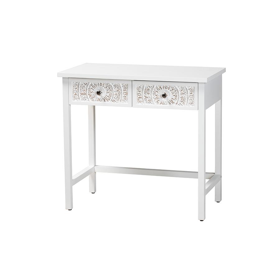 Yelena Classic and Traditional White Finished Wood 2-Drawer Console Table