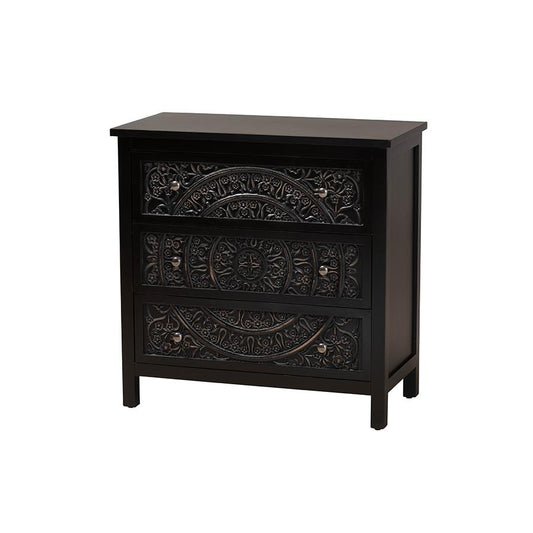 Yelena Classic and Traditional Black Finished Wood 3-Drawer Storage Cabinet