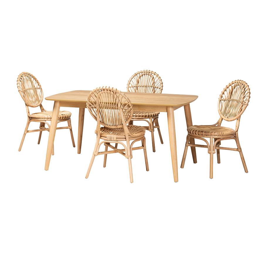 Baxton Studio Iris Modern Bohemian Natural Brown Rattan 5-Piece Dining Set