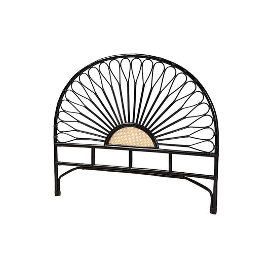 Bohemian Two-Tone Black and Natural Brown Rattan King Size Standalone Headboard