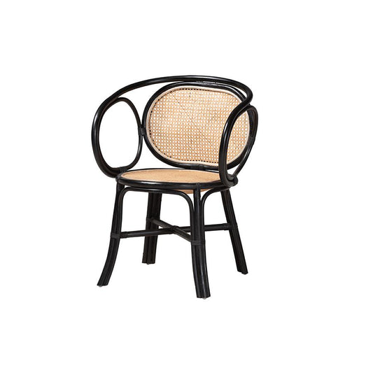 Bohemian Two-Tone Black and  Natural Brown Rattan Dining Chair