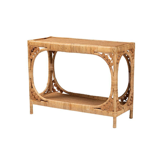 bali & pari Ramona Modern Bohemian Light Honey Rattan Console Table