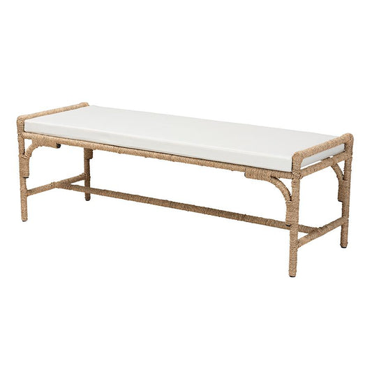 bali & pari Nasim Modern Bohemian Natural Seagrass and Metal Accent Bench