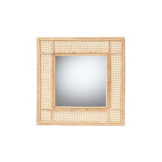 bali & pari Josepha Modern Bohemian Natural Brown Rattan Accent Wall Mirror