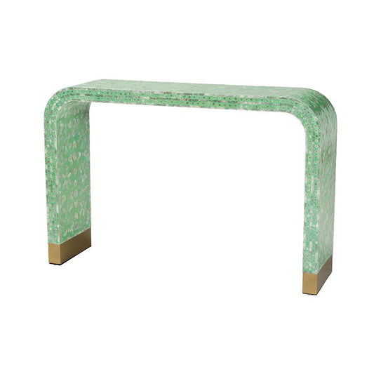 Didrika Modern Bohemian Seafoam Green Mother of Peral Console Table