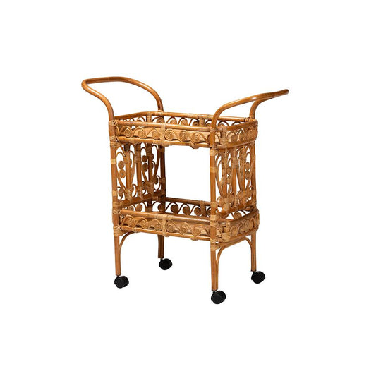 Diwata Modern Bohemian Natural Brown Rattan Kitchen Cart