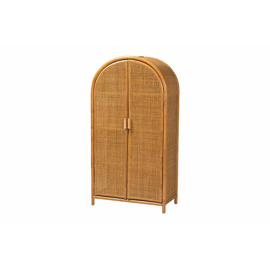 Paloma Modern Bohemian Light Honey Rattan Large Storage Cabinet