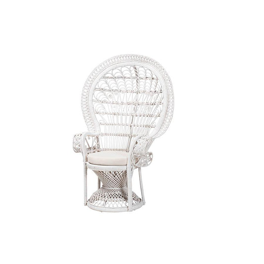 Kallima Modern Bohemian White Natural Rattan Peacock Chair