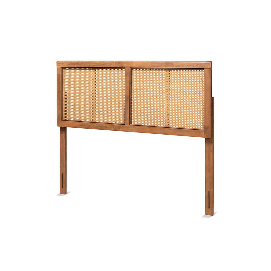 Ash Walnut Finished Wood and Synthetic Rattan Queen Size Headboard