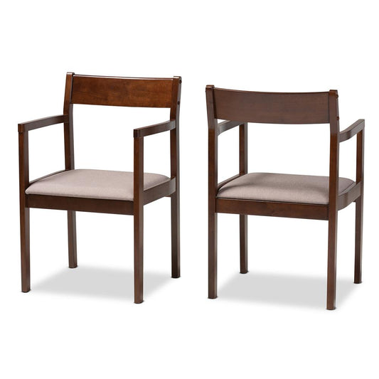 Warm Grey Fabric and Dark Brown Finished Wood 2-Piece Dining Chair Set