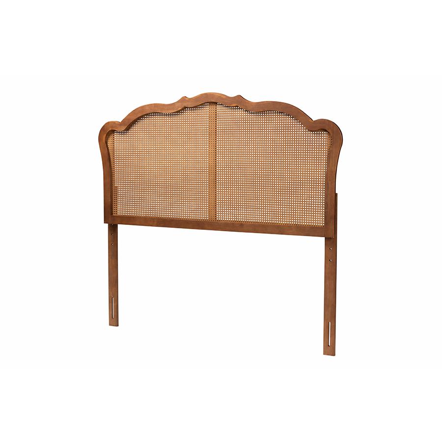 Traditional Ash Walnut Finished Wood Queen Size Headboard with Rattan