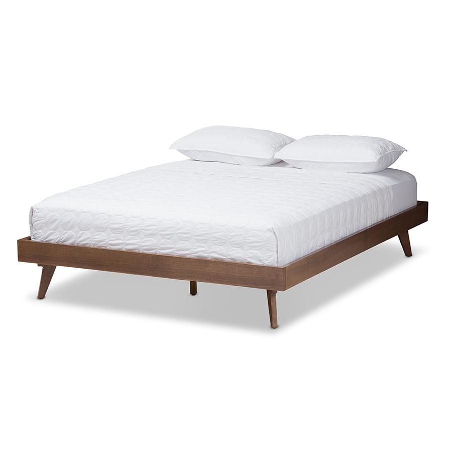 Jacob Mid-Century Modern Walnut Brown Finished Solid Wood Queen Size Bed Frame