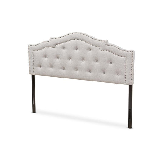 Edith Modern and Contemporary Greyish Beige Fabric Queen Size Headboard