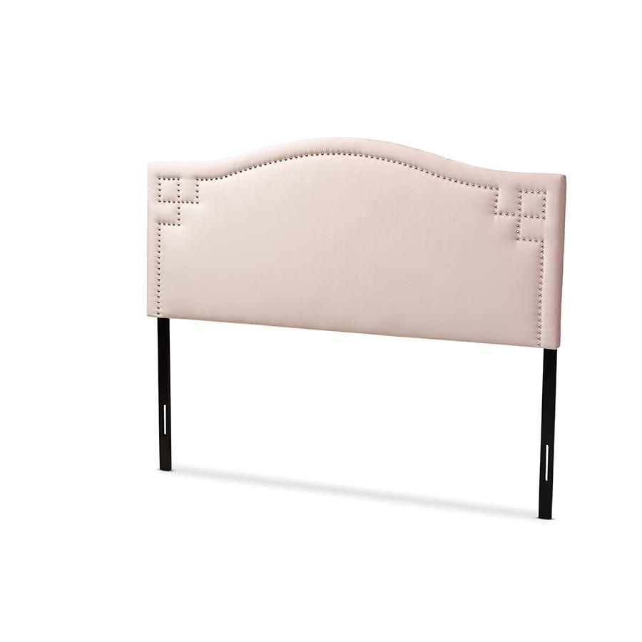 Light Pink Velvet Fabric Upholstered Queen Size Headboard