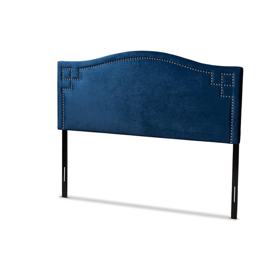 Royal Blue Velvet Fabric Upholstered Queen Size Headboard