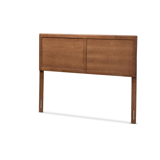 Raya Mid-Century Modern Walnut Brown Finished Wood Queen Size Headboard