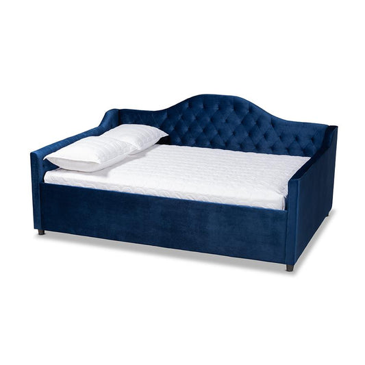 Royal Blue Velvet Fabric Upholstered and Button Tufted Queen Size Daybed