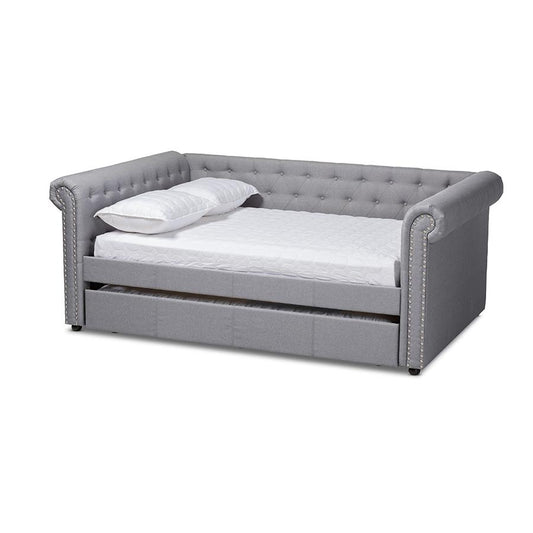 Gray Fabric Upholstered Queen Size Daybed with Trundle