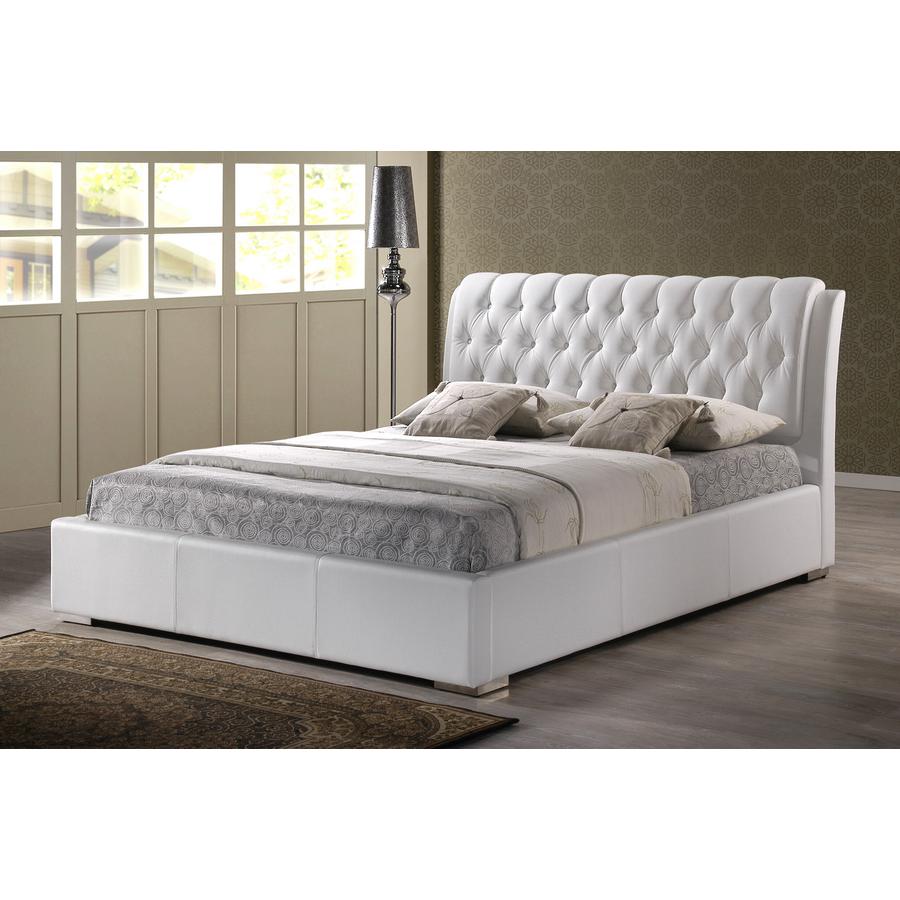 Bianca White Modern Bed with Tufted Headboard - Full Size