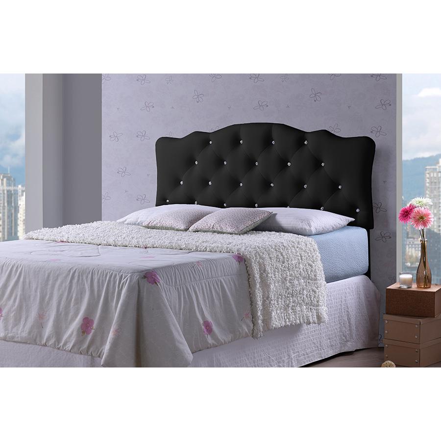 Queen Size Black Faux Leather Upholstered Button-tufted Scalloped Headboard