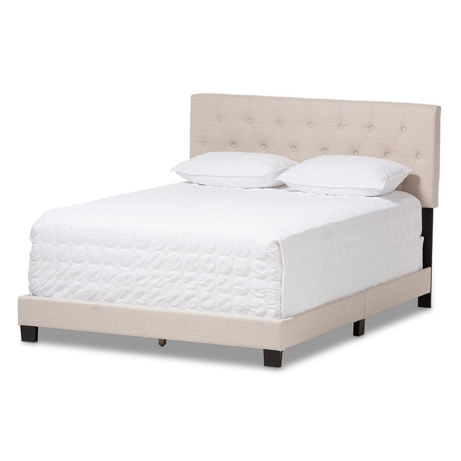 Cassandra Modern and Contemporary Light Beige Fabric Upholstered Queen Size Bed