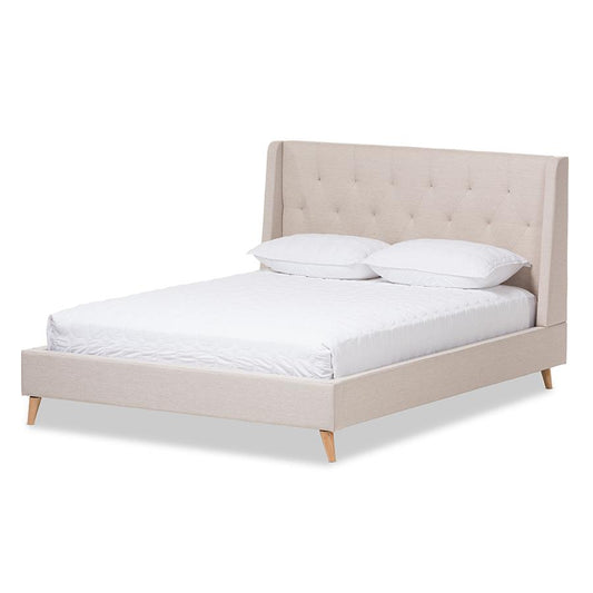 Adelaide Retro Modern Light Beige Fabric Upholstered Queen Size Platform Bed