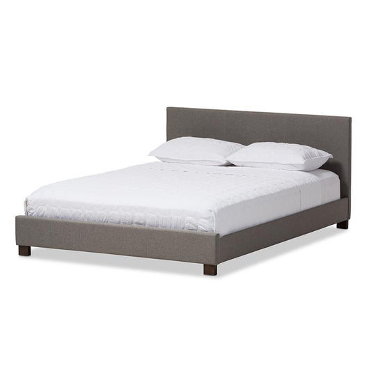 Grey Fabric Upholstered Panel-Stitched Queen Size Platform Bed