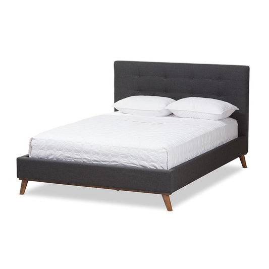 Valencia Mid-Century Modern Dark Grey Fabric King Size Platform Bed