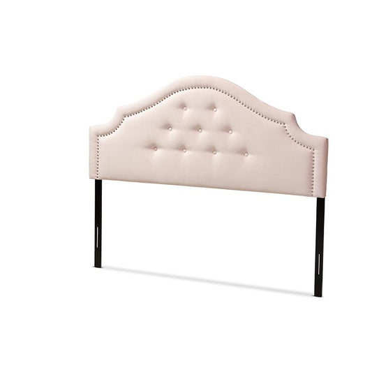 Light Pink Velvet Fabric Upholstered King Size Headboard