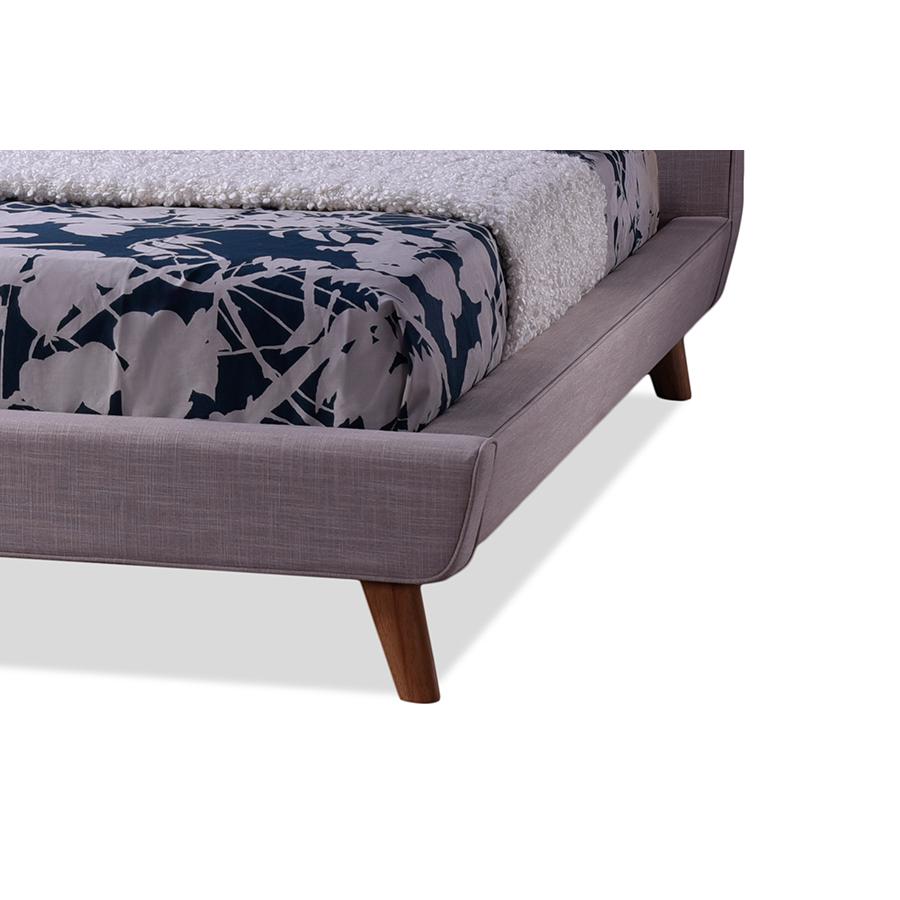 Mid-century Beige Fabric Upholstered King Size Platform Bed