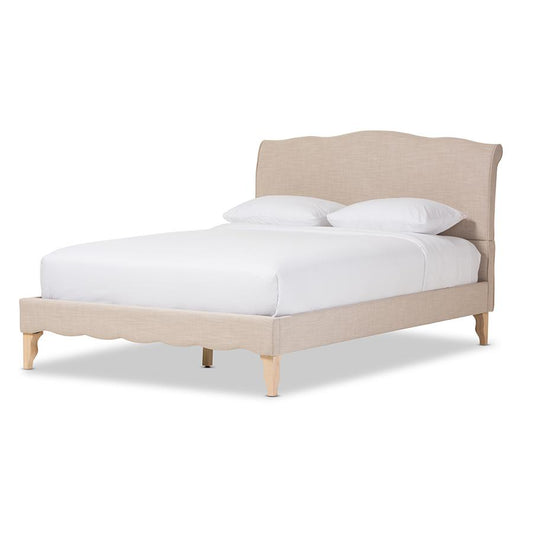 Fannie French Classic Modern Style Beige Linen Fabric Full Size Platform Bed