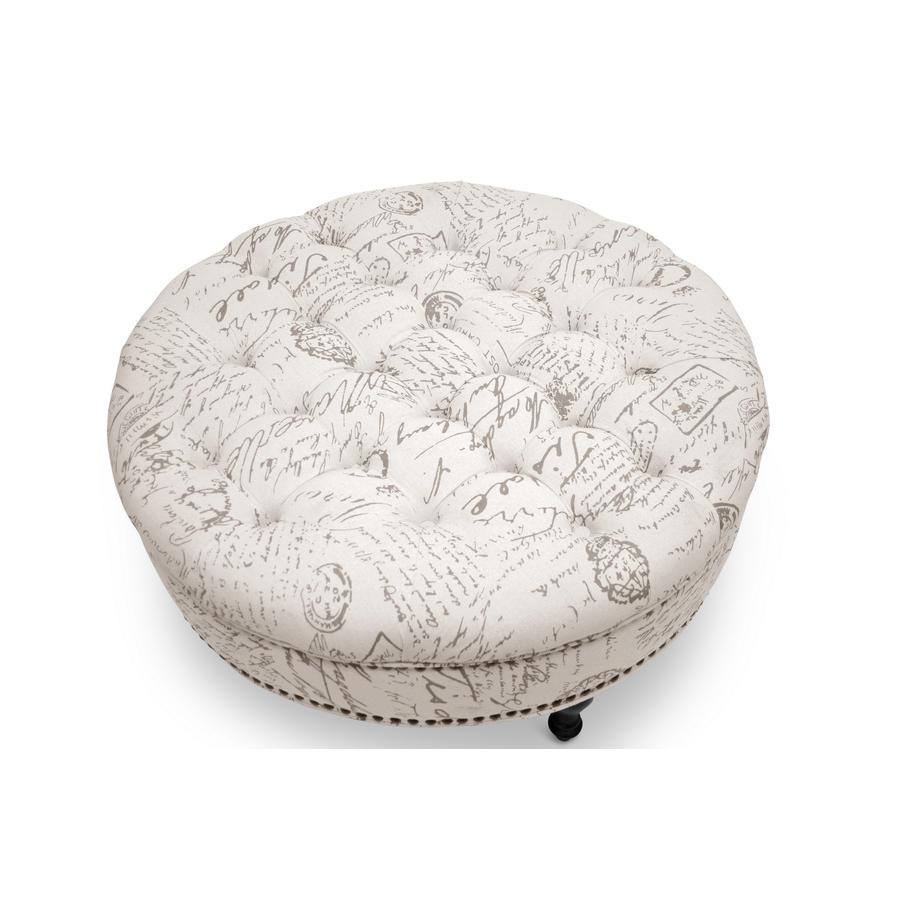 Baxton Studio Palfrey Beige Script Print Modern Tufted Ottoman