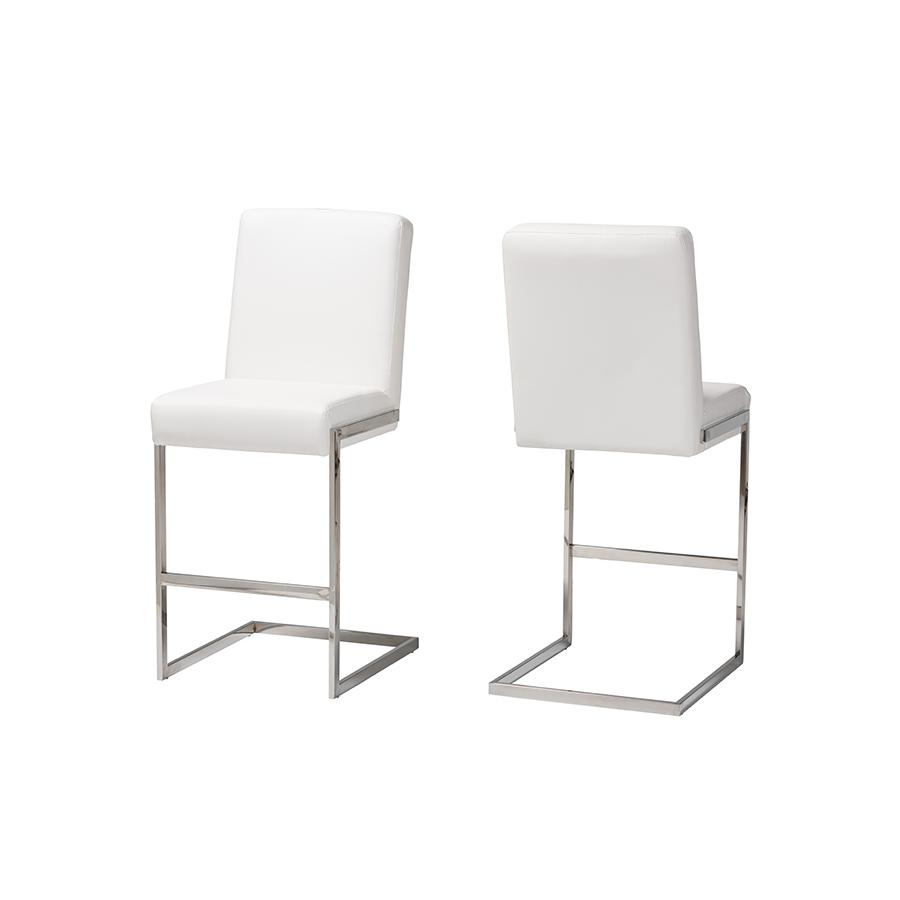 Leather Upholstered Stainless Steel Barstool (Set of 2)