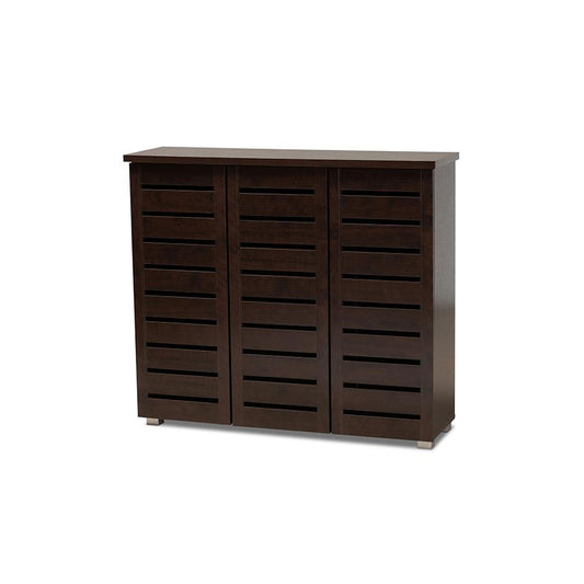 3-Door Dark Brown Wooden Entryway Shoes Storage Cabinet