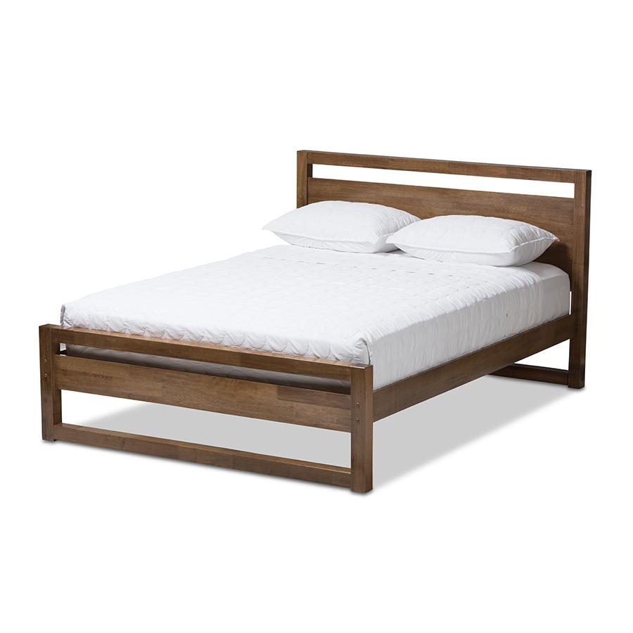 Solid Walnut Wood Open Frame Style King Size Platform Bed