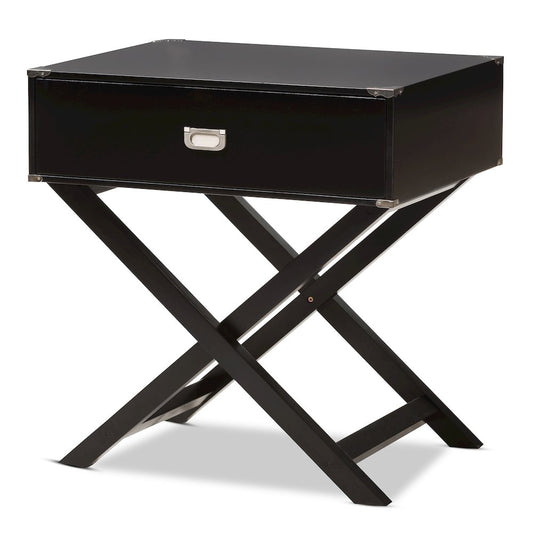 Curtice Black 1-Drawer Wooden Bedside Table