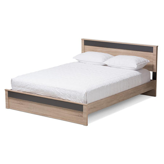 Jamie Modern and Contemporary Two-Tone Oak and Grey Wood Queen Size Platform Bed