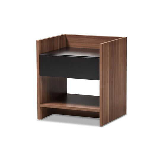 Vanda Modern and Contemporary Two-Tone Walnut and Black Wood 1-Drawer Nightstand