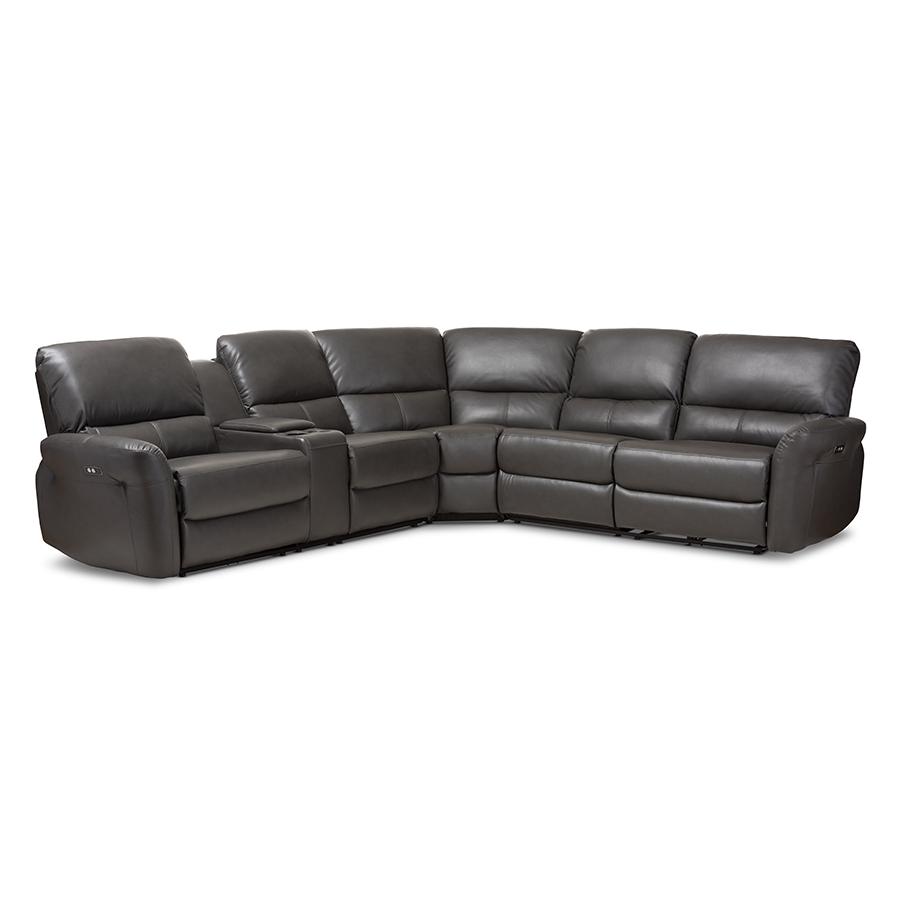 Grey Bonded Leather 5-Piece Power Reclining Sectional Sofa