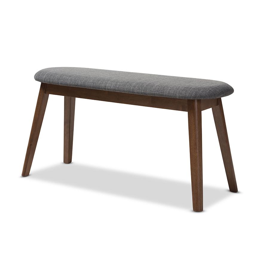 Dark Grey Fabric Upholstered Walnut Finished Wood Bench