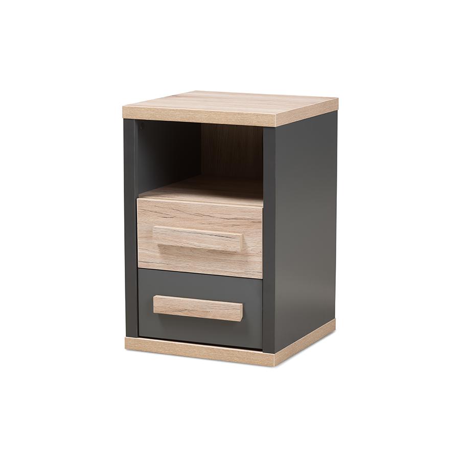 Dark Grey and Light Brown Two-Tone 2-Drawer Nightstand