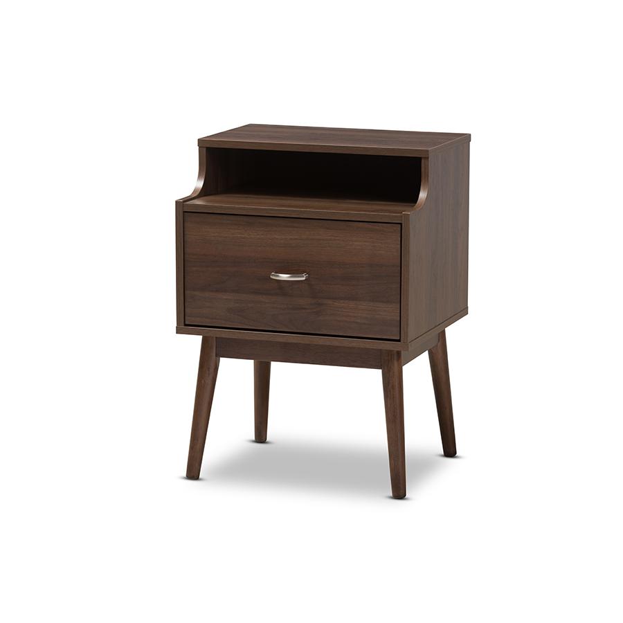 Baxton Studio Disa Mid-Century Modern Walnut Brown Finished Nightstand