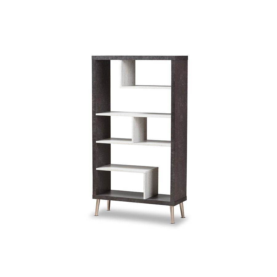 Baxton Studio Atlantic Modern and Contemporary Dark Grey and Light Grey Two-Tone Finished Wood Display Shelf