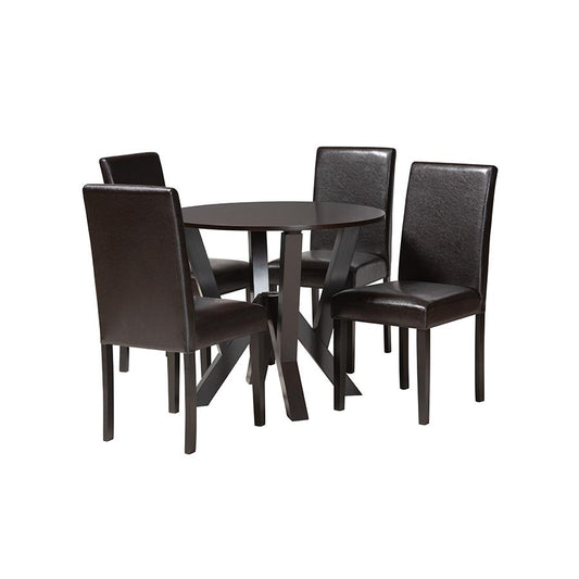 Rosi Modern Espresso Brown Faux Leather and Wood 5-Piece Dining Set