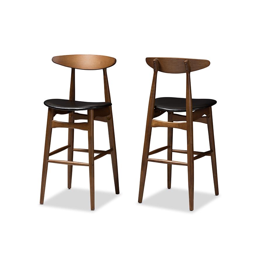 Leather Upholstered Walnut Finished Bar Stool (Set of 2)