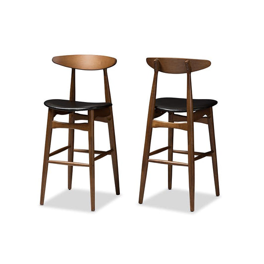 Leather Upholstered Walnut Finished Bar Stool (Set of 2)