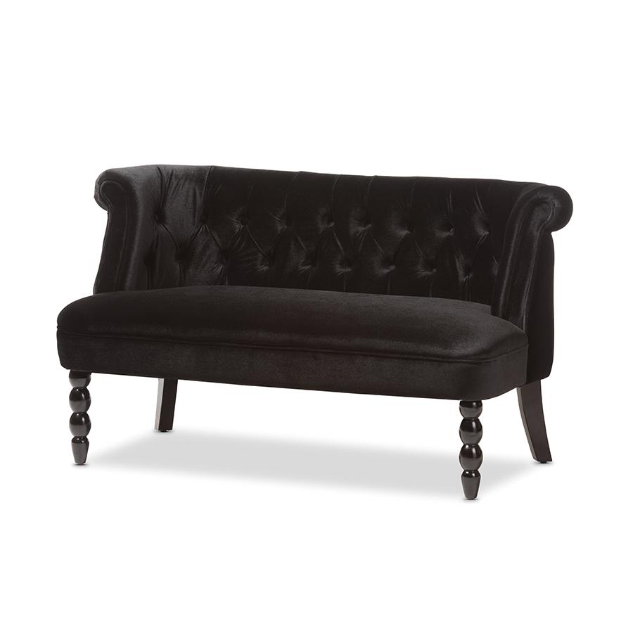 Black Velvet Fabric Upholstered 2-seater Loveseat