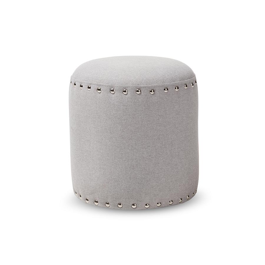 Rosine Modern and Contemporary Light Grey Fabric Upholstered Nail Trim Ottoman